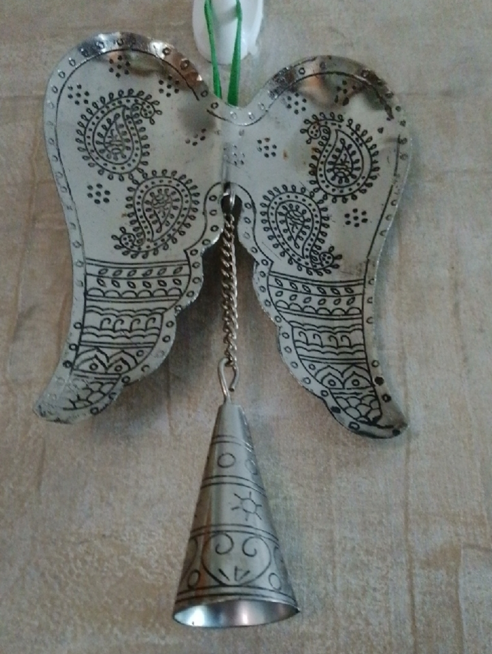 Handcrafted Silver Metallic bell angel wing Memorial ornament